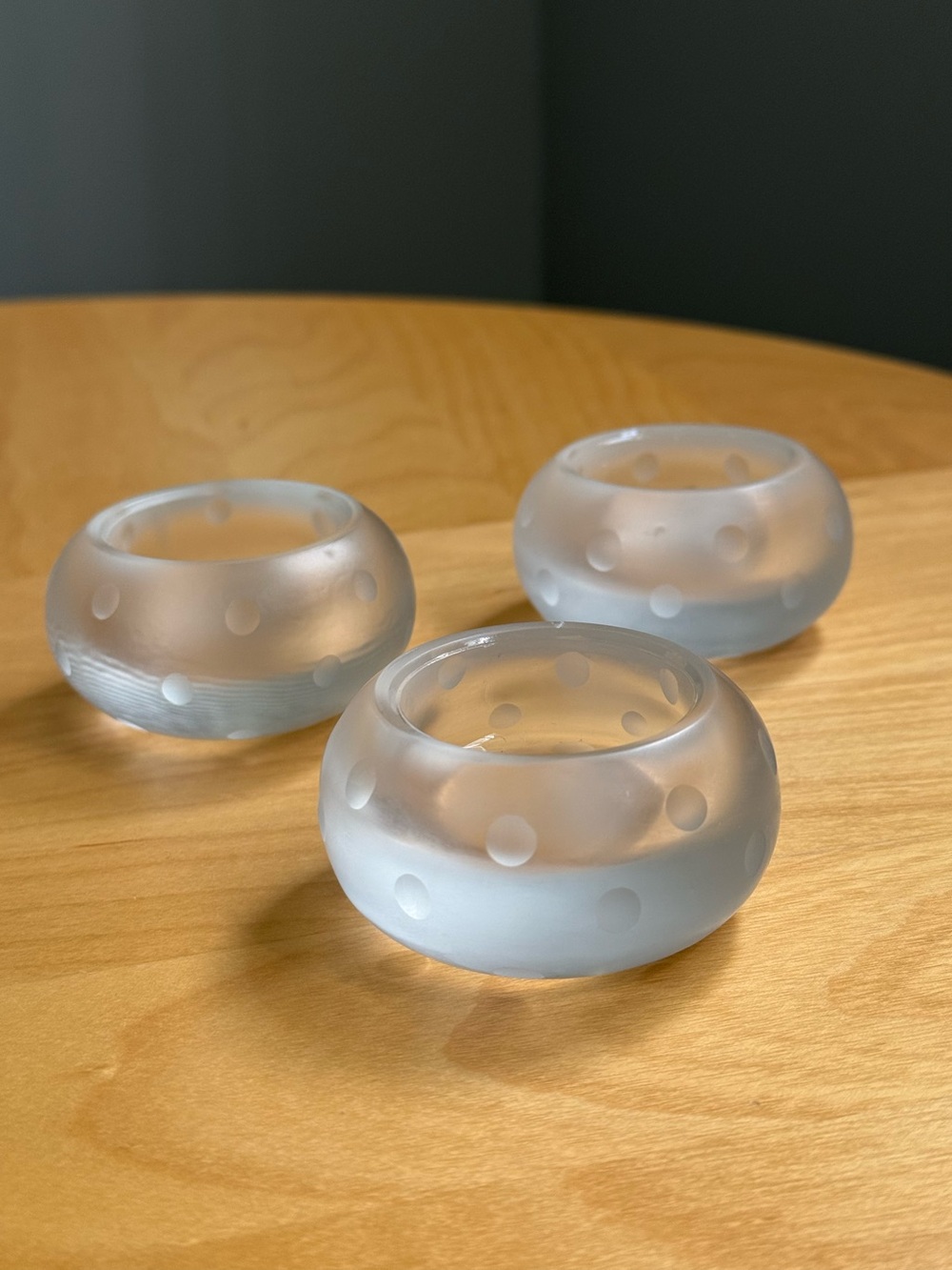 Set of 3 Vintage Frosted Glass Polka Dot Votive Tealight Candle Holders